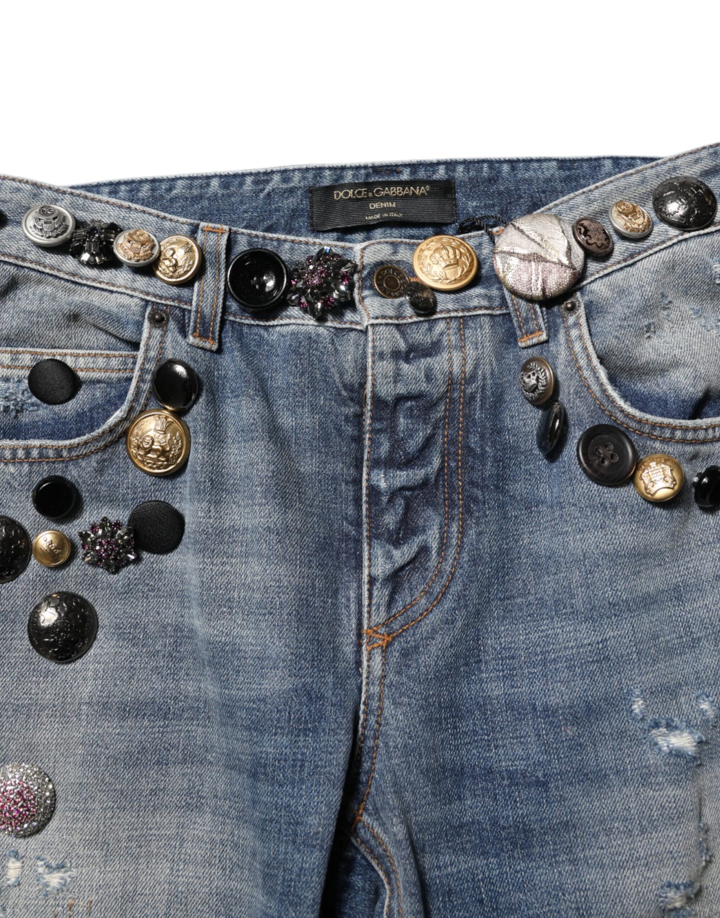 Vaqueros ajustados de mezclilla de Dolce & Gabbana azules adornados y desgastados