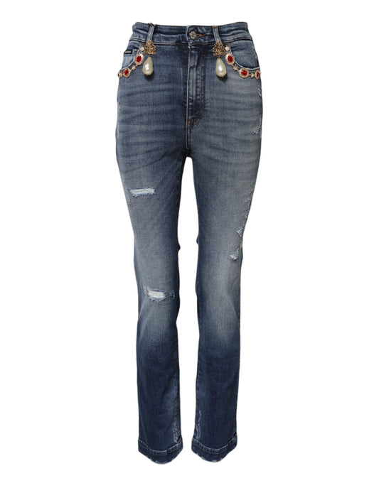 Vaqueros de mezclilla Dolce & Gabbana con adornos de pedrería azul