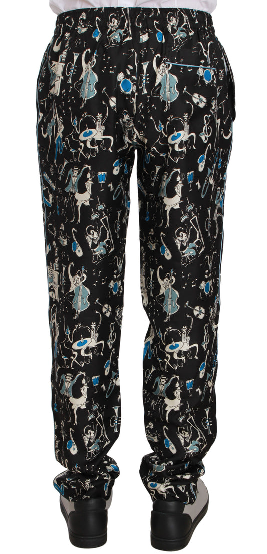 Pantalones de pijama negros con estampado de instrumentos musicales de Dolce & Gabbana