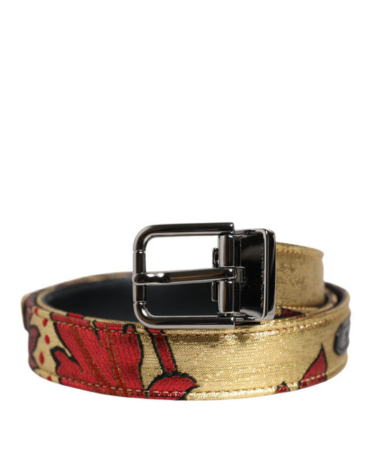 Cinturón Dolce & Gabbana de jacquard floral dorado con hebilla de metal plateado
