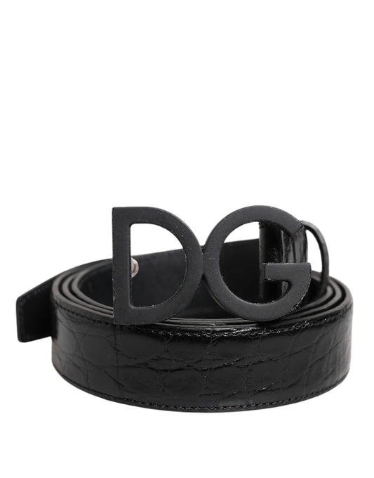Cinturón Dolce & Gabbana de piel negra con hebilla DG metálica clásica