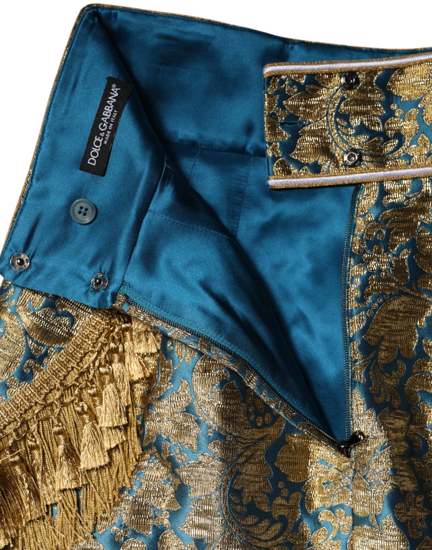 Minifalda de borlas de jacquard floral azul de Dolce & Gabbana