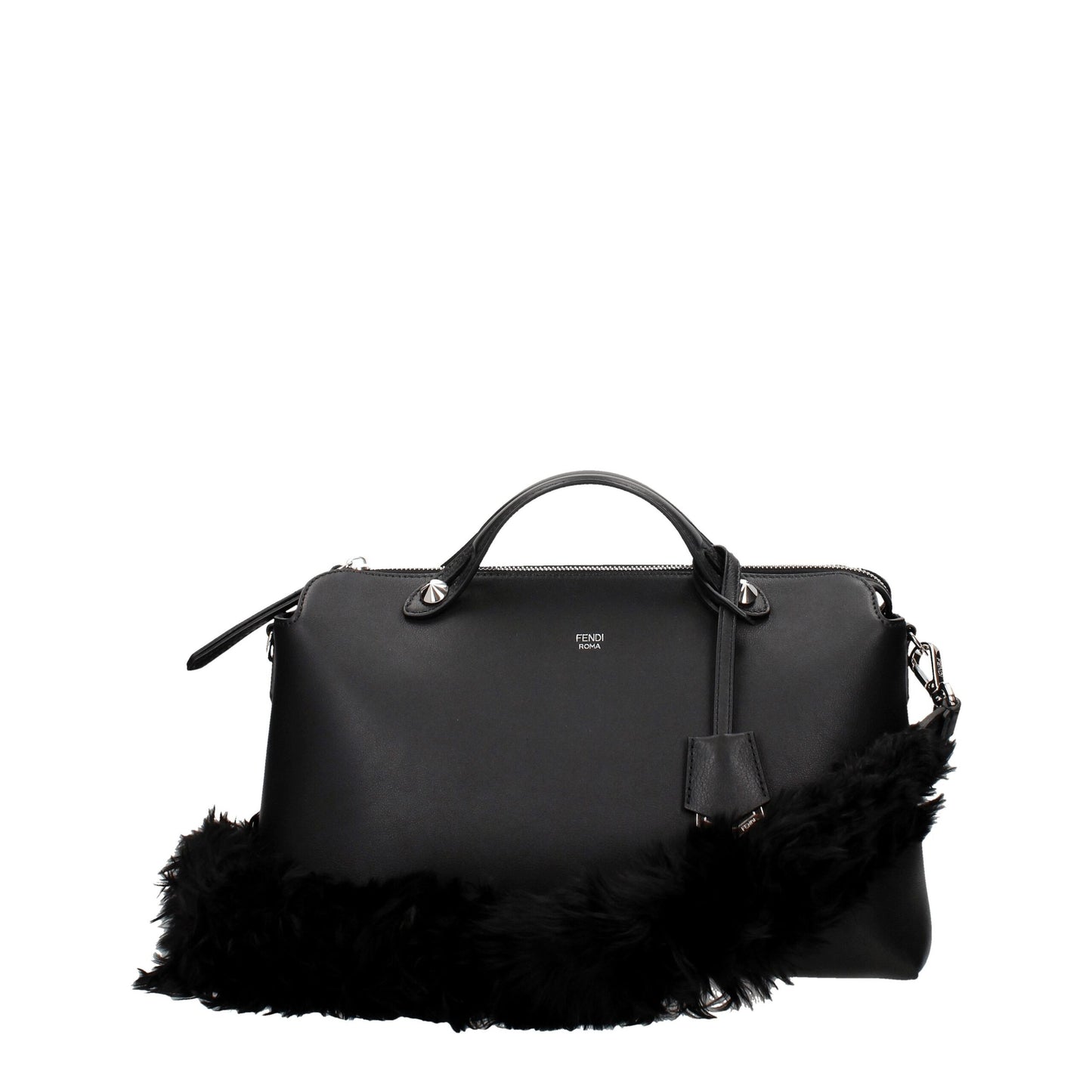 Fendi Black Leather Shoulder Bag with Silver Details F36931