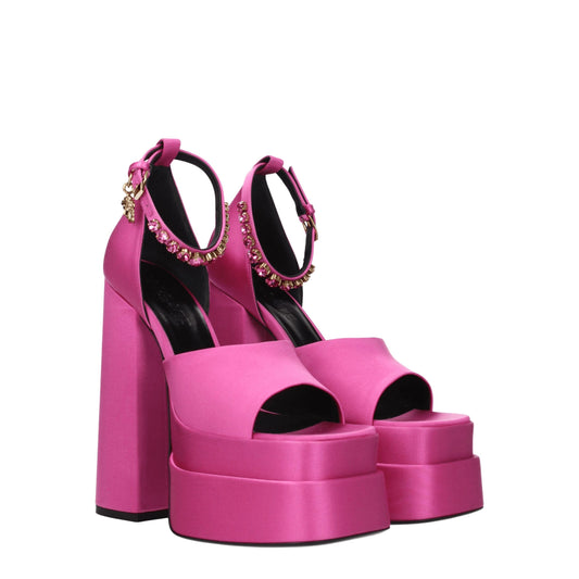 Sandalias de plataforma de satén rosa Versace
