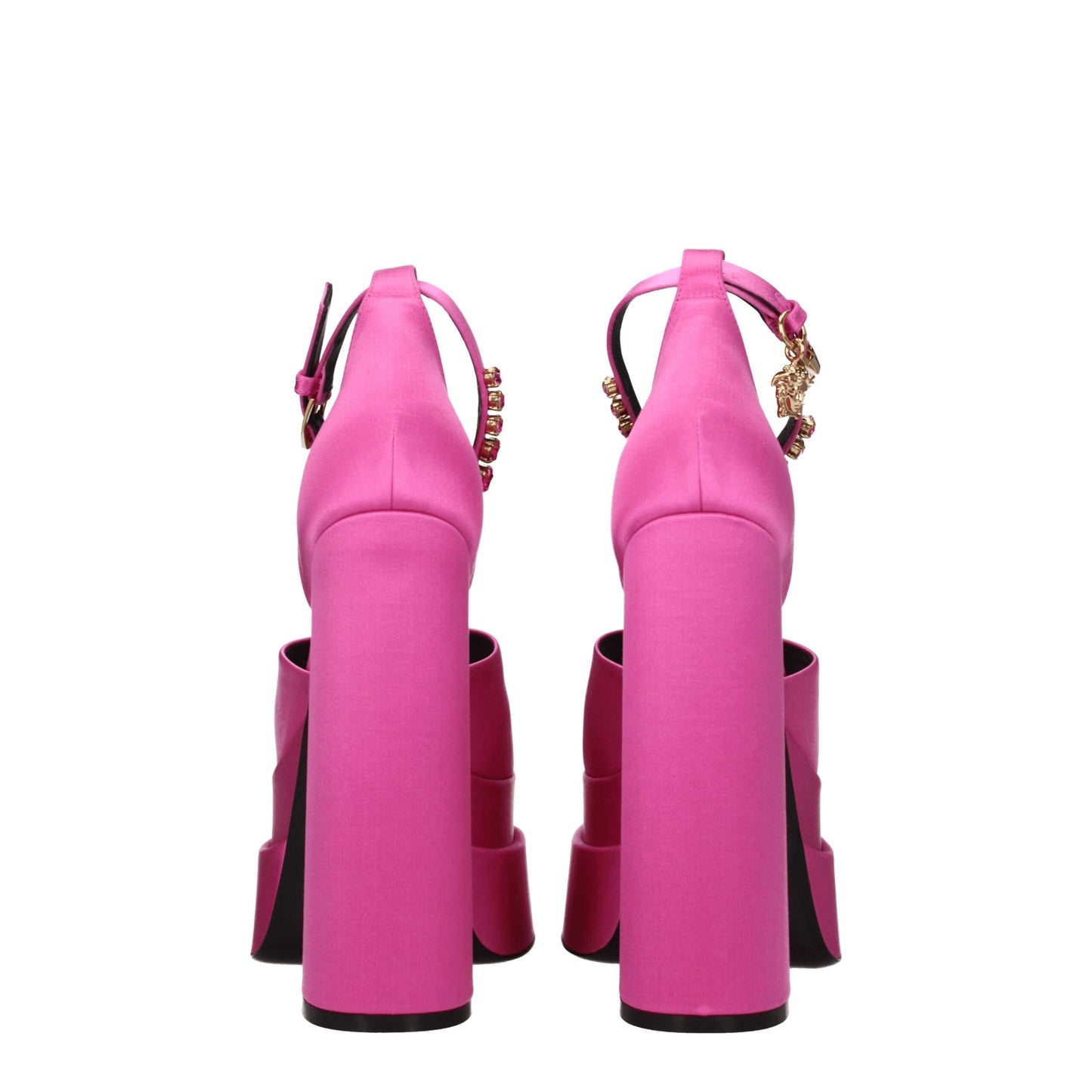 Sandales compensées Versace en satin rose
