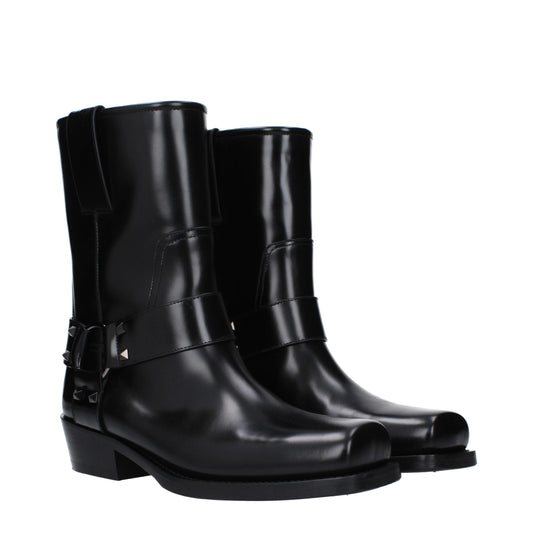 Botas De Tobillo Valentino Garavani De Piel Negra Punta Cuadrada