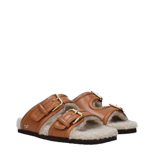 Pantuflas de cuero marrón Valentino Garavani