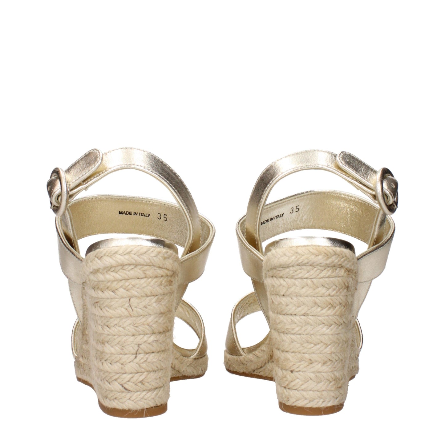 Sandalias de cuña Prada de cuero dorado