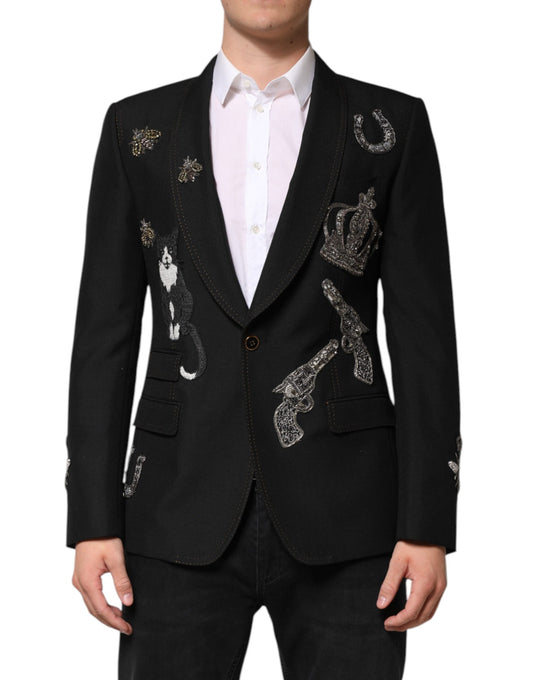 Blazer de traje Dolce & Gabbana negro con abeja y corona embellishments