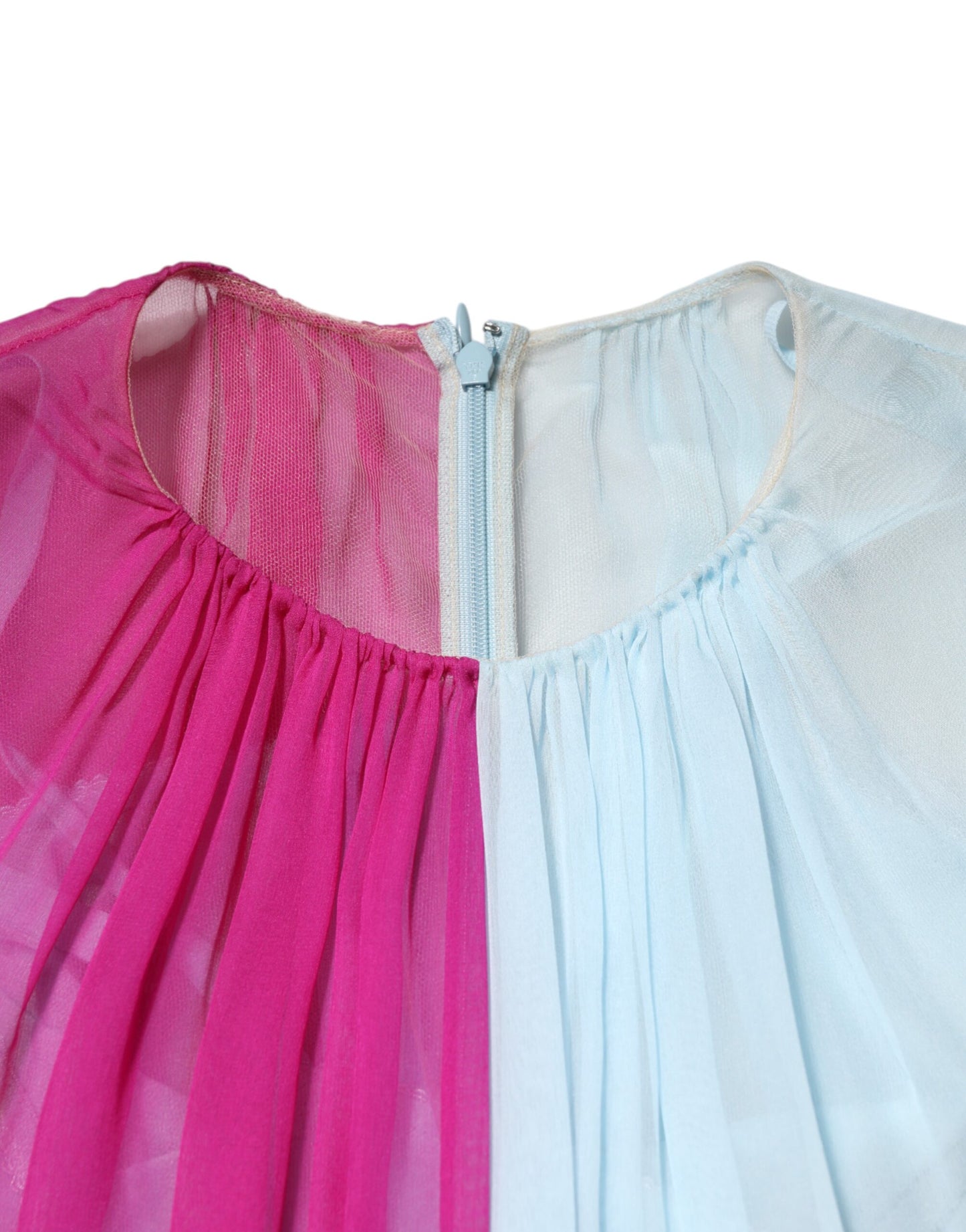 Vestido midi de seda bicolor rosa fucsia y azul claro de Dolce & Gabbana