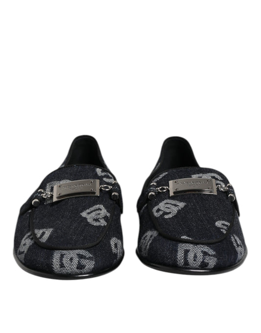 Mocasines de algodón azul con logotipo de Dolce & Gabbana Zapatos de vestir formales