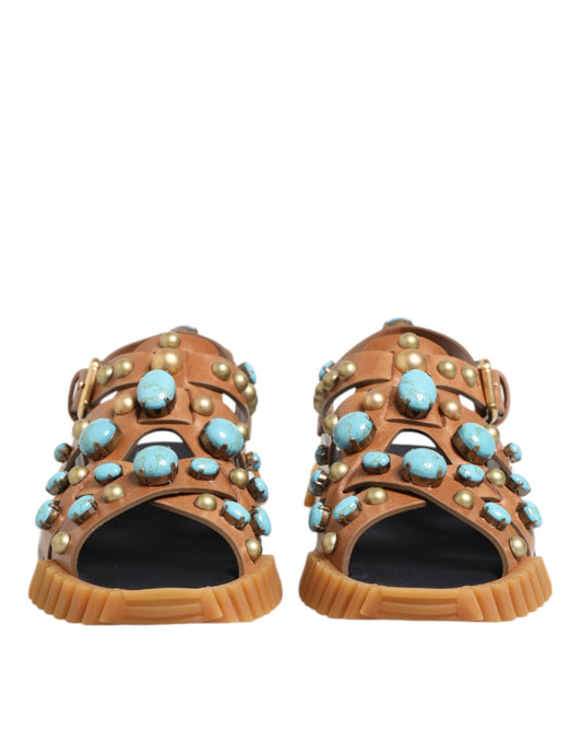 Sandalias con tachuelas de cuero marrón Dolce & Gabbana