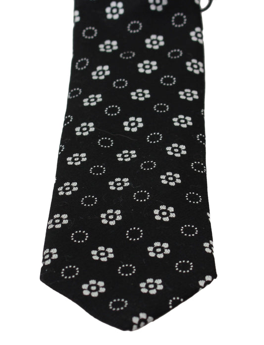 Corbata Clásica Dolce & Gabbana Negra 100% Seda Estampado Floral