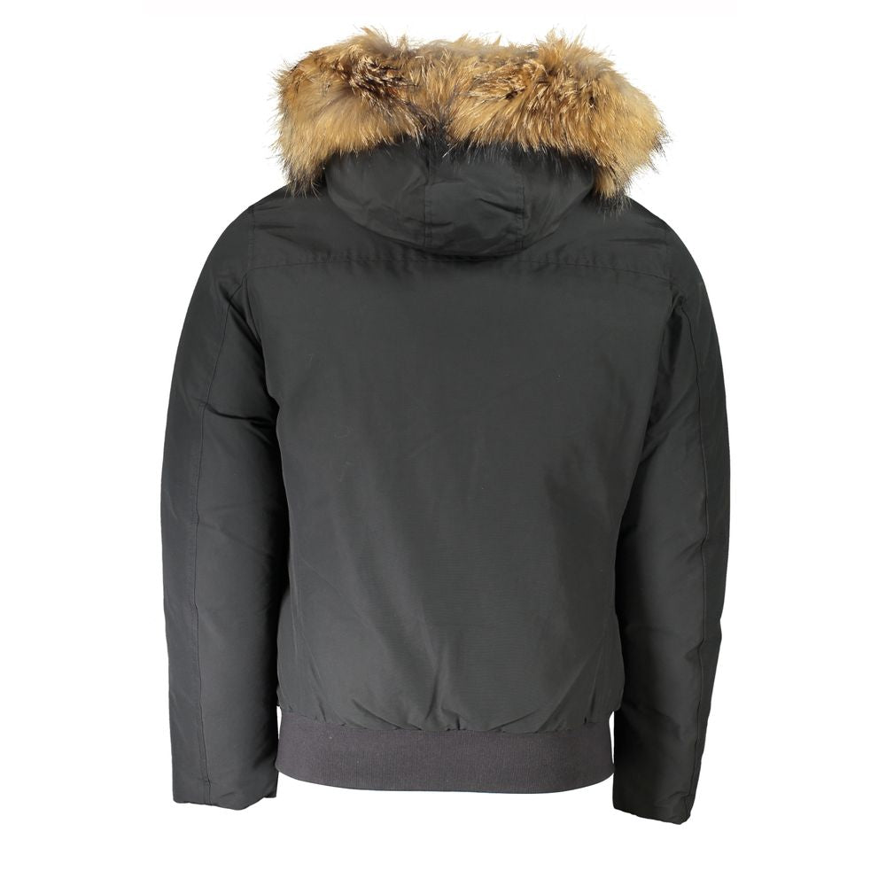 Chaqueta de hombre Woolrich gris de algodón con capucha y piel extraíble