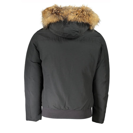 Chaqueta de hombre Woolrich gris de algodón con capucha y piel extraíble