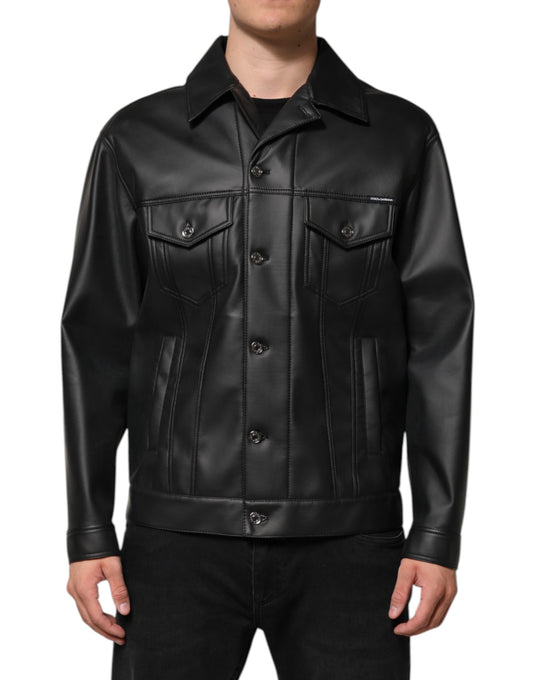 Chaqueta de motociclista con botones de poliéster negro de Dolce & Gabbana