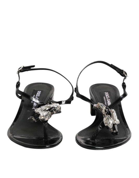 Sandalias Dolce & Gabbana de cuero negro con cristales en el tobillo