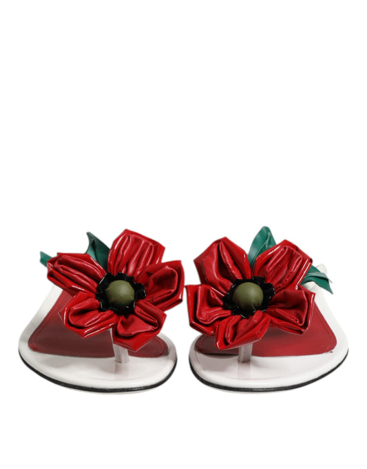 Sandalias de cuero Dolce & Gabbana KEIRA Flower rojas y blancas