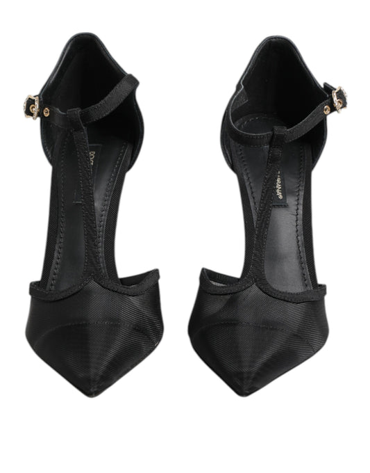 Zapatos de tacón de aguja negros de malla con correa en T de Dolce & Gabbana