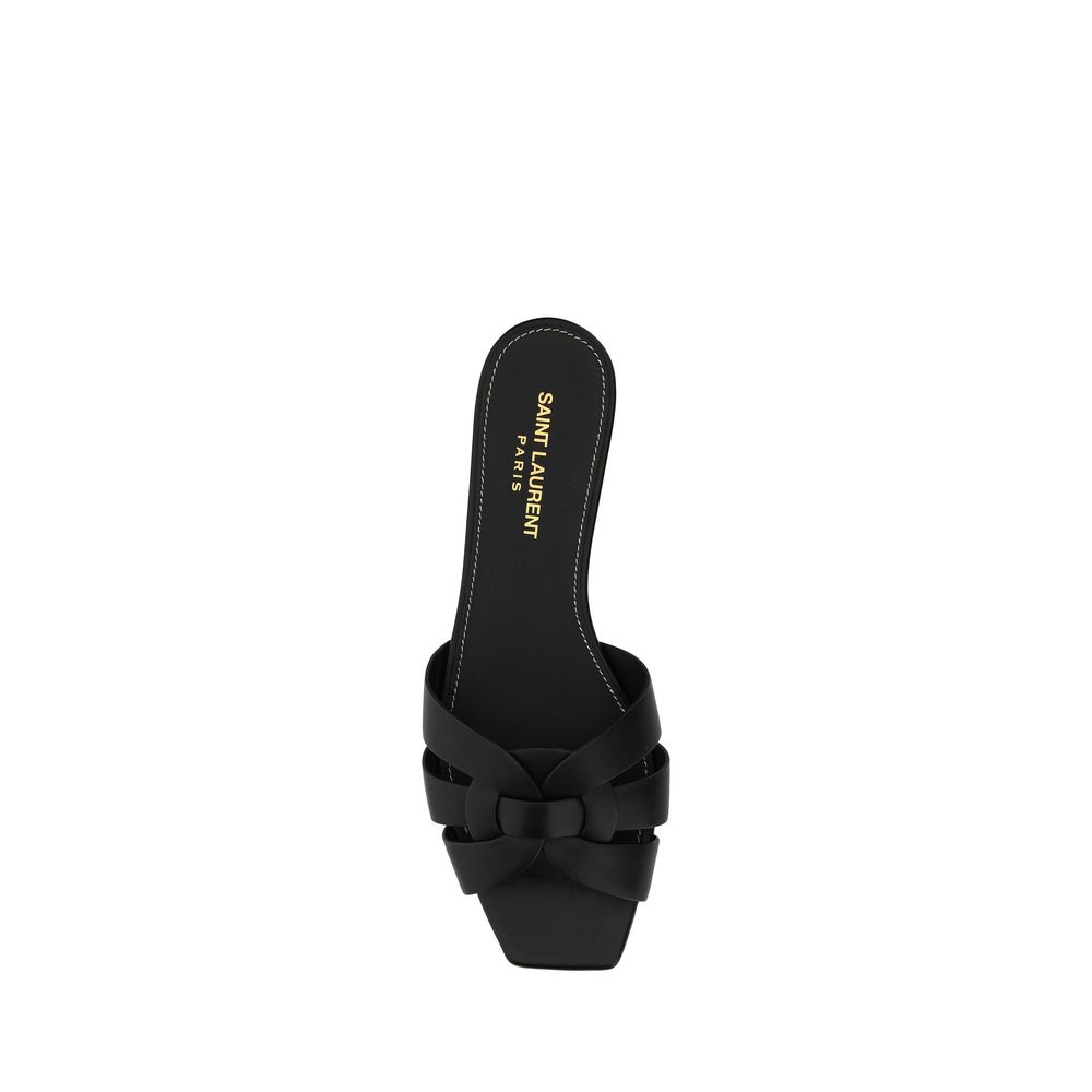 Saint Laurent Black Bos Taurus Calf Leather Flat Sandals