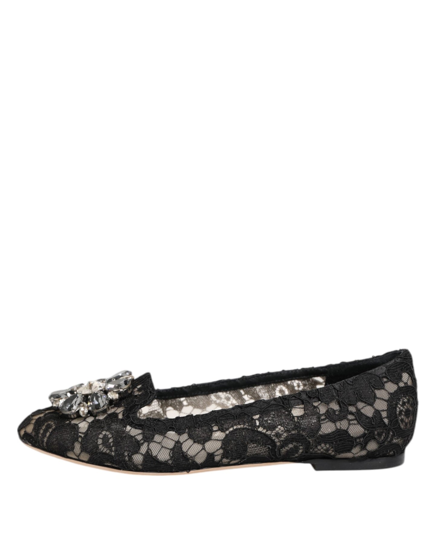 Zapatos planos con cristales y encaje Taormina negros de Dolce & Gabbana