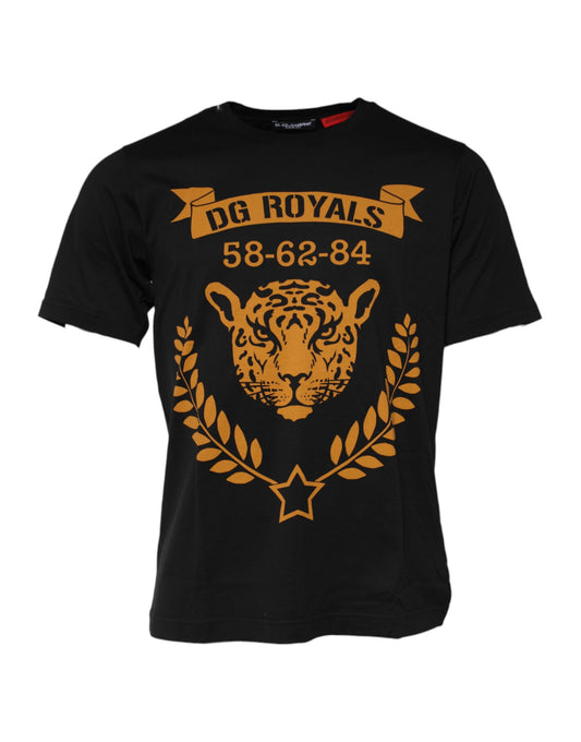 Camiseta negra de algodón con cuello redondo DG Royals de Dolce & Gabbana