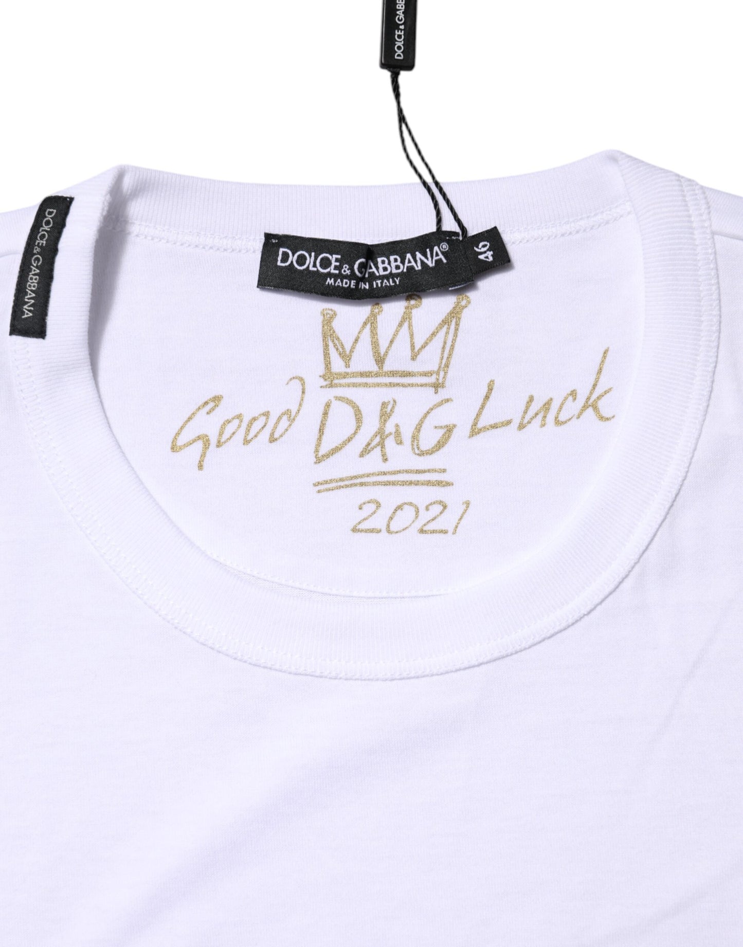 Camiseta de cuello redondo Dolce & Gabbana de algodón blanco Goodluck 2022