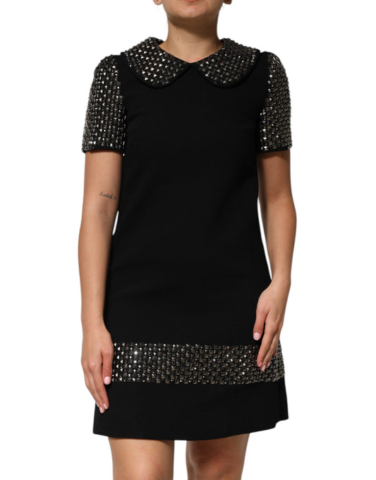 Minivestido con cuello y adornos de cristal negro de Dolce & Gabbana