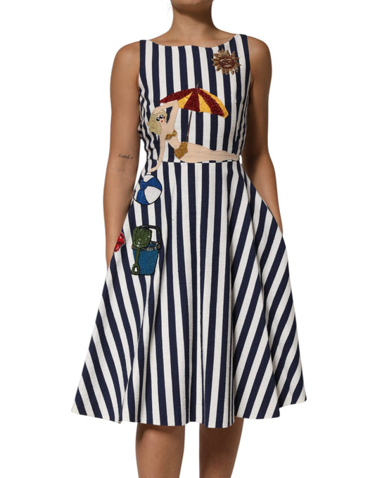 Vestido Dolce & Gabbana azul con rayas blancas bordado corte A