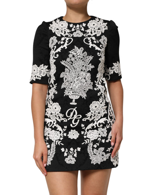 Vestido de corte A Dolce & Gabbana con encaje negro y mangas cortas