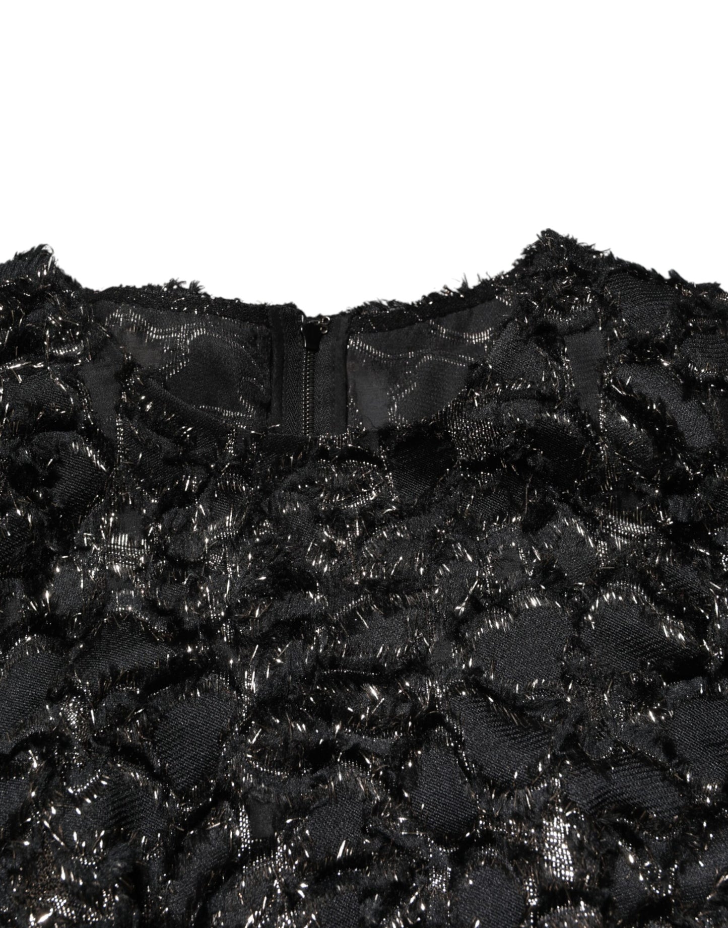 Vestido recto de esmoquin con lentejuelas negras y tweed de buclé de Dolce & Gabbana