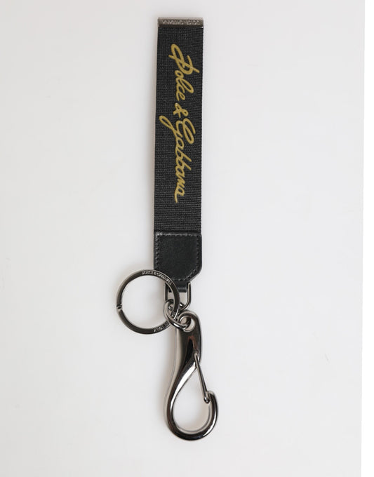 Dolce & Gabbana Llavero Negro Amarillo Poliéster Logo DG Plateado