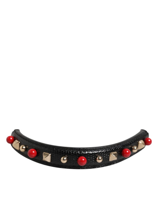 Dolce & Gabbana Asa de Bolso de Cuero Negro Adornado con Bandolera para Mujer