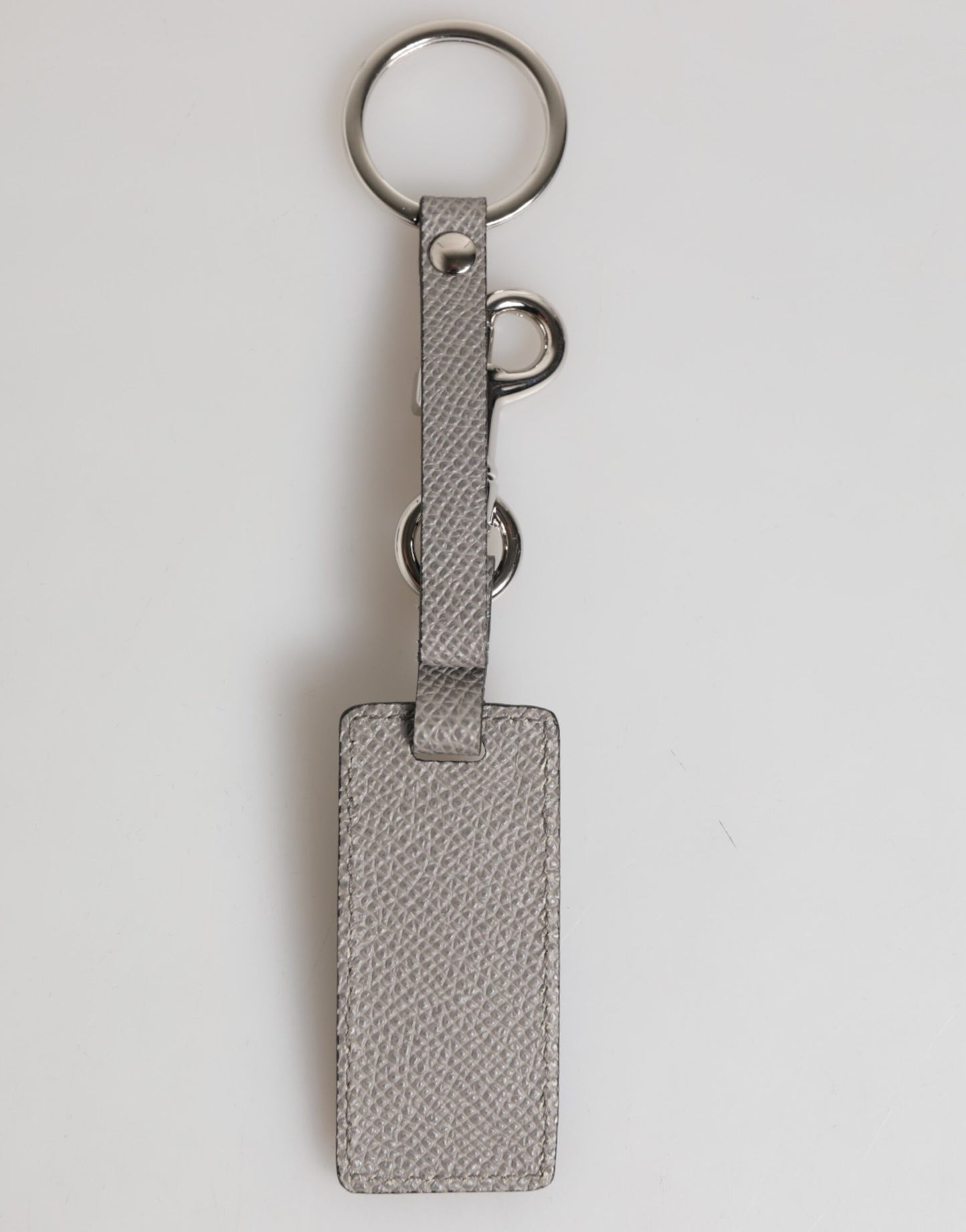 Llavero Dolce & Gabbana de cuero gris con logo y anilla metálica para hombre