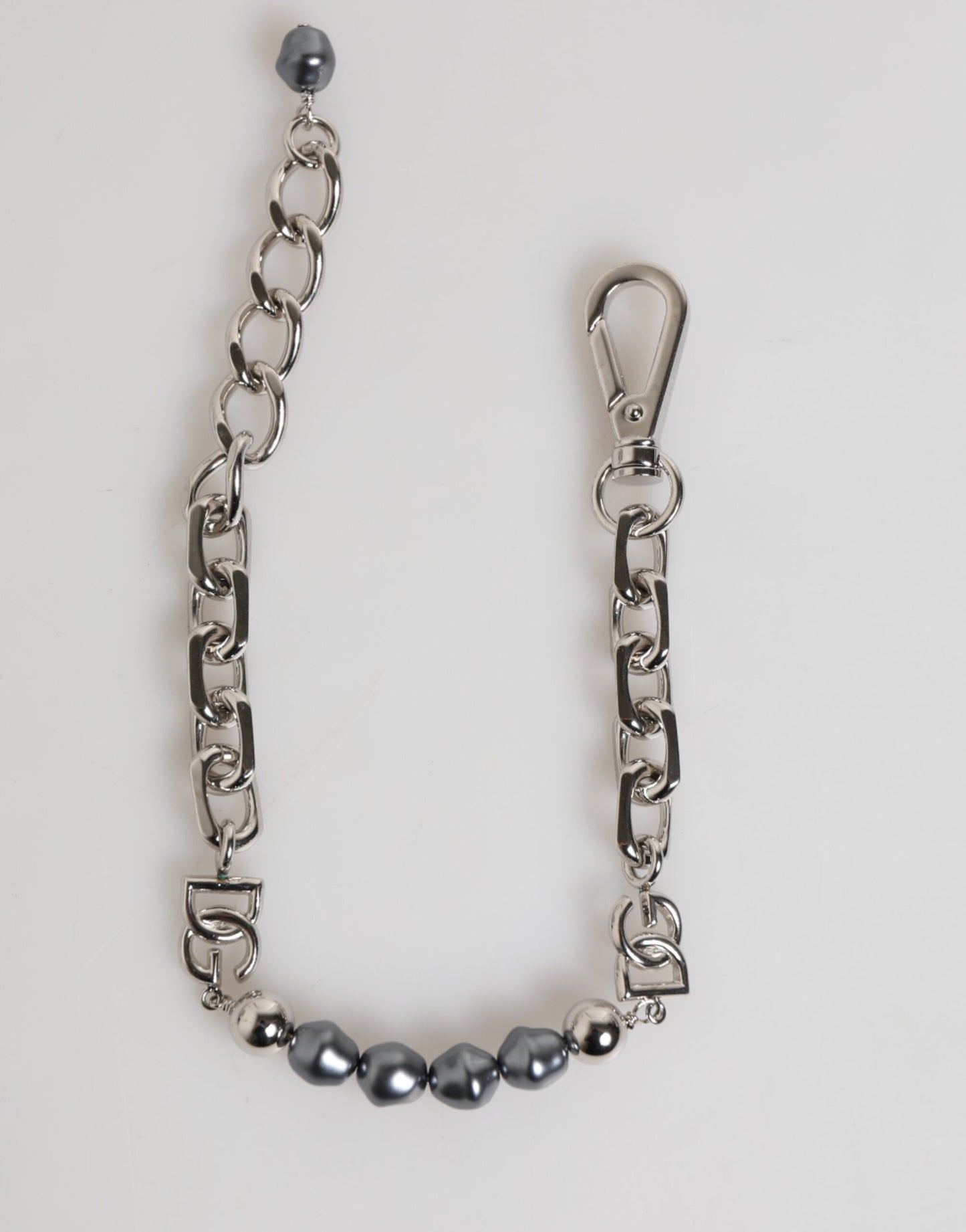 Pulsera Dolce & Gabbana de cadena plateada con broche de langosta y perlas grises