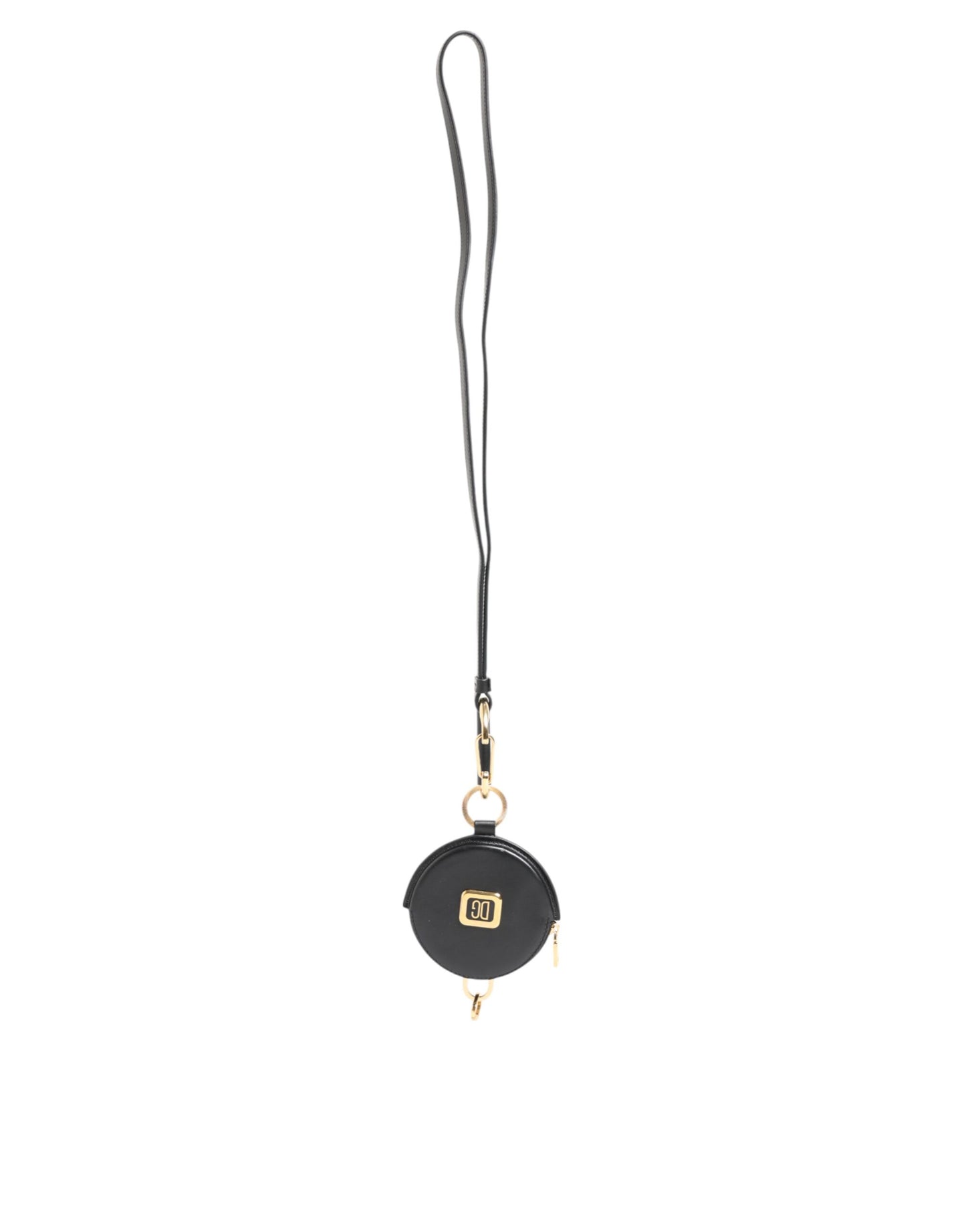 Billetera de cordón de monedero Dolce & Gabbana negra redonda de cuero con logo DG