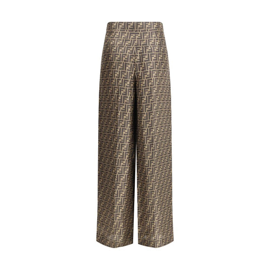 Fendi Pantalones Casuales De Seda Marrón - Caída Fluida