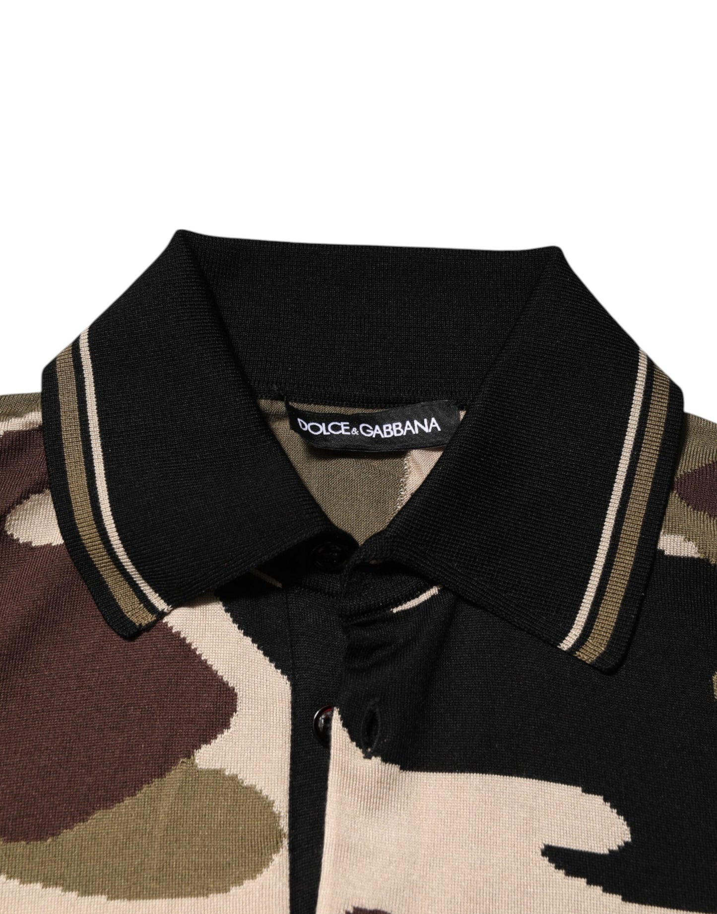 Camiseta polo militar de seda marrón con camuflaje de Dolce & Gabbana