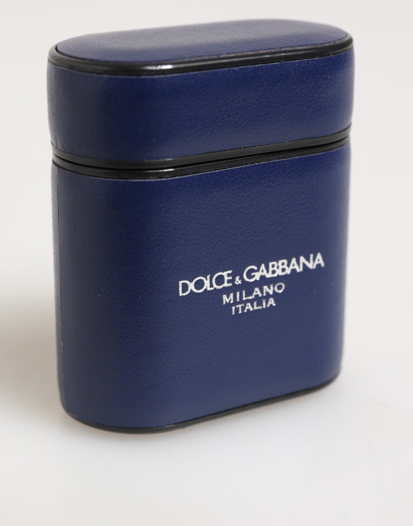 Estuche para Airpods de hombre Dolce & Gabbana de cuero azul con logo estampado