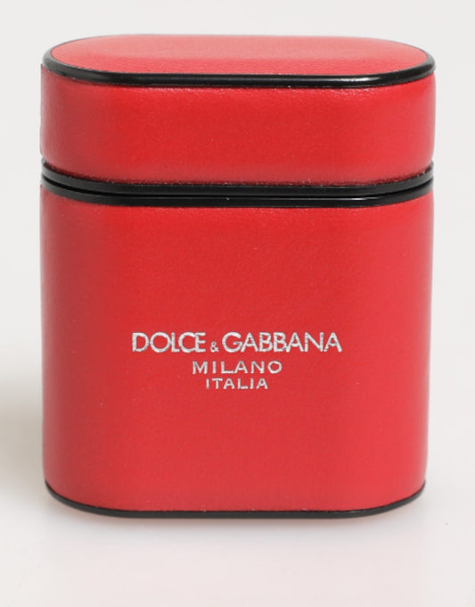 Estuche para Airpods Dolce & Gabbana de cuero de becerro rojo y blanco con logotipo flip