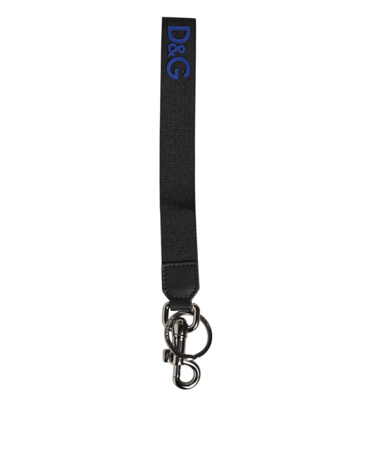 Dolce & Gabbana Negro Azul DG Logo Poliéster Latón Soporte Llavero Anillo para Llaves