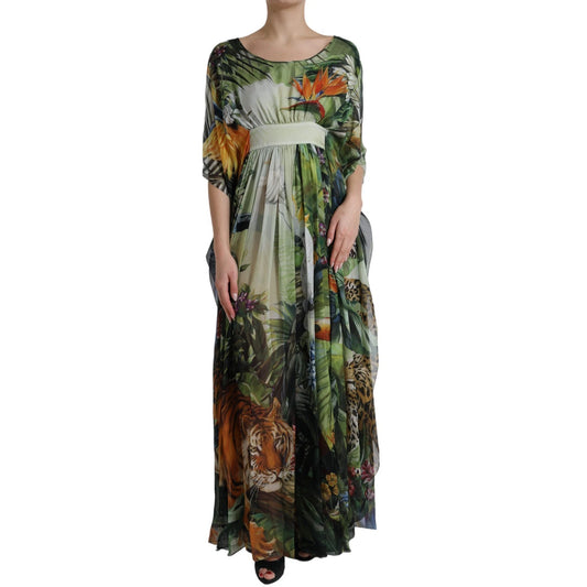 Vestido largo de seda multicolor con estampado Jungle para mujer de Dolce & Gabbana