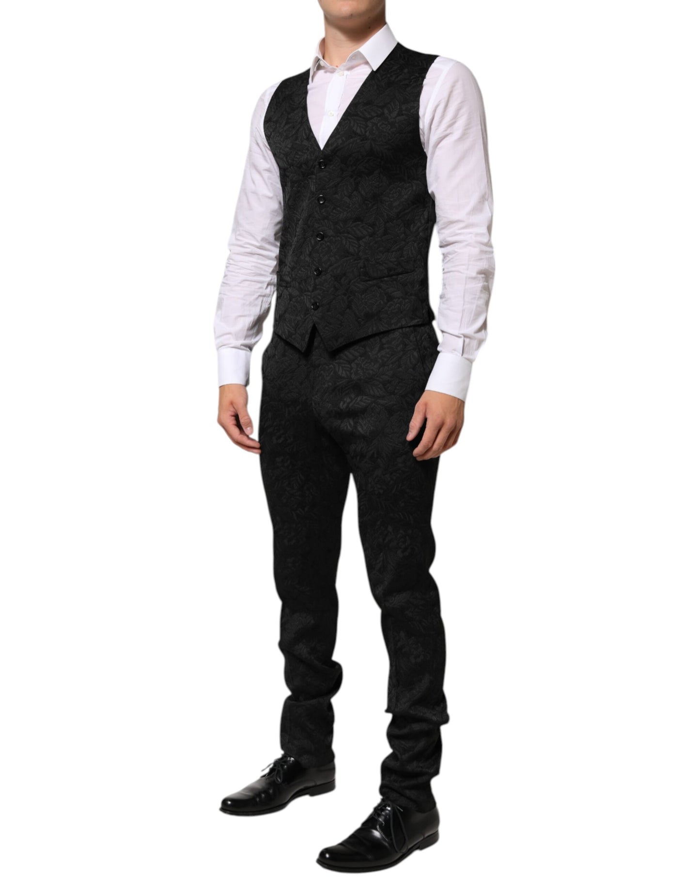 Traje Martini de 3 Piezas de Brocado Jacquard Negro Dolce & Gabbana