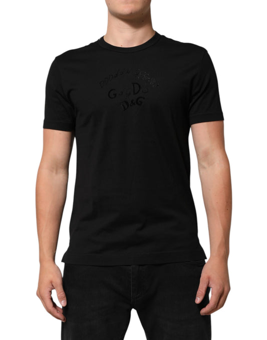 Dolce & Gabbana Camiseta de terciopelo de algodón negro con logo estampado para hombre