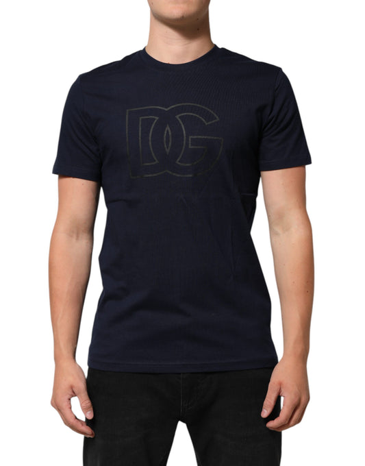 Camiseta de hombre Dolce & Gabbana de algodón azul oscuro con logo DG estampado