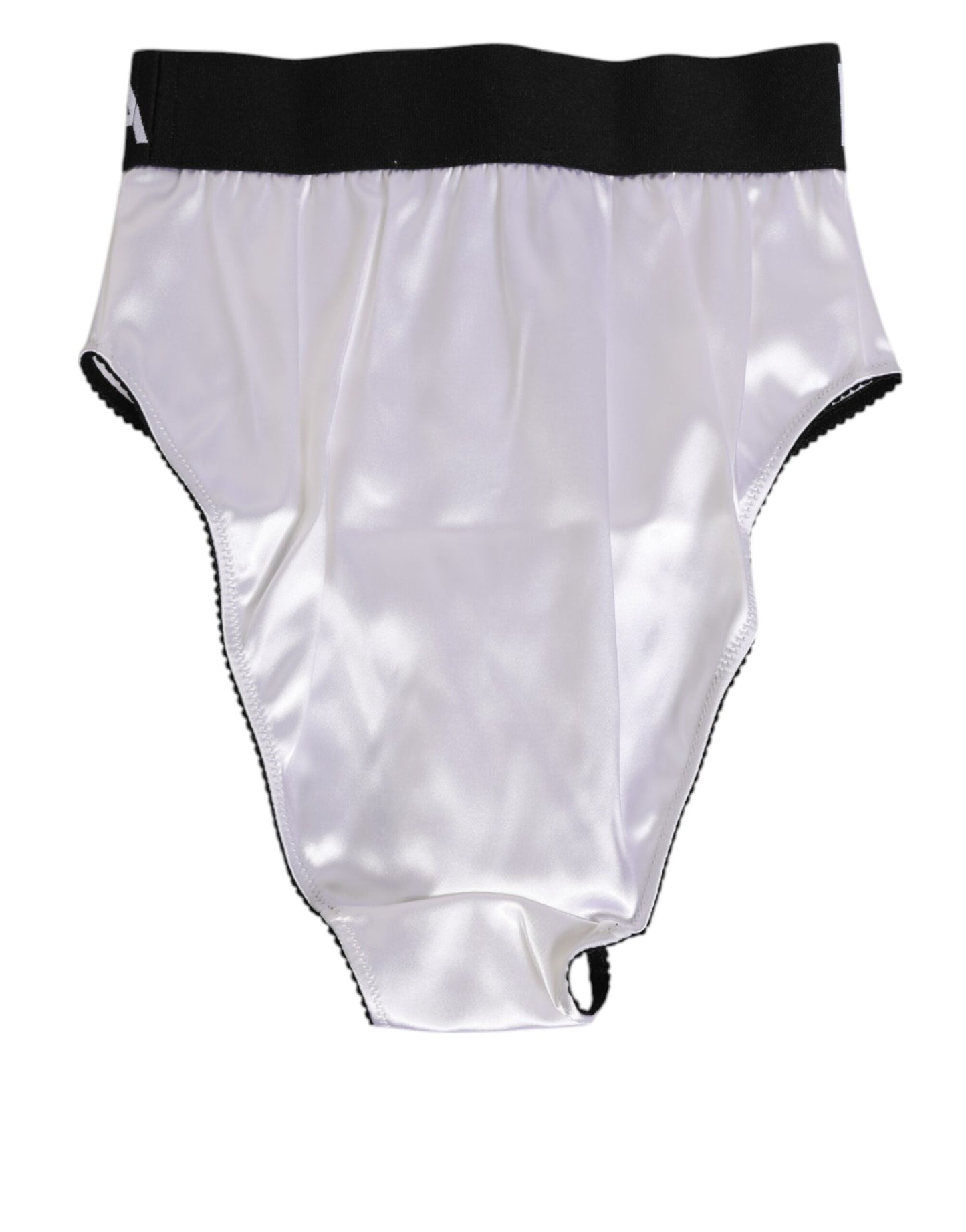 Ropa interior para mujer Dolce & Gabbana blanca de satén de talle alto con logo negro