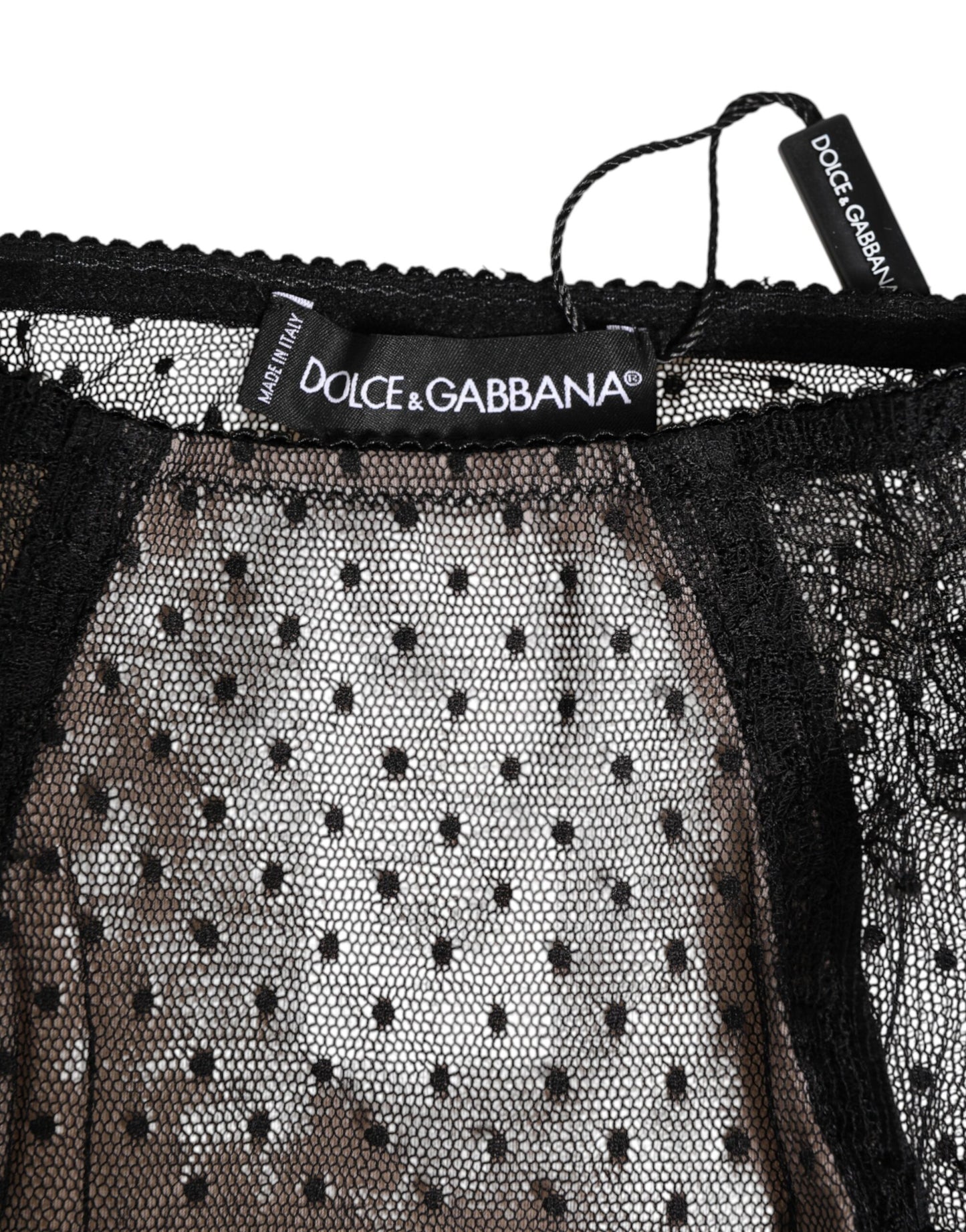 Dolce & Gabbana Ropa interior de encaje negro semitransparente de cintura alta con lunares