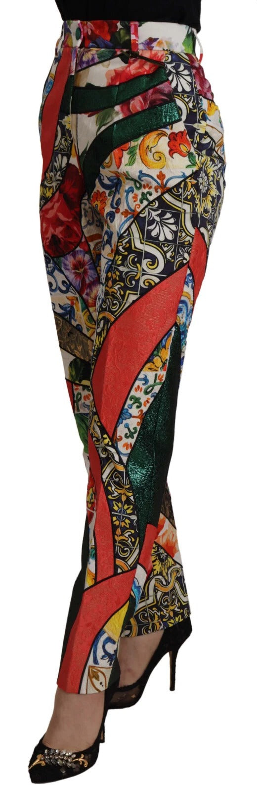 Pantalones de tiro alto Dolce & Gabbana de jacquard patchwork multicolor