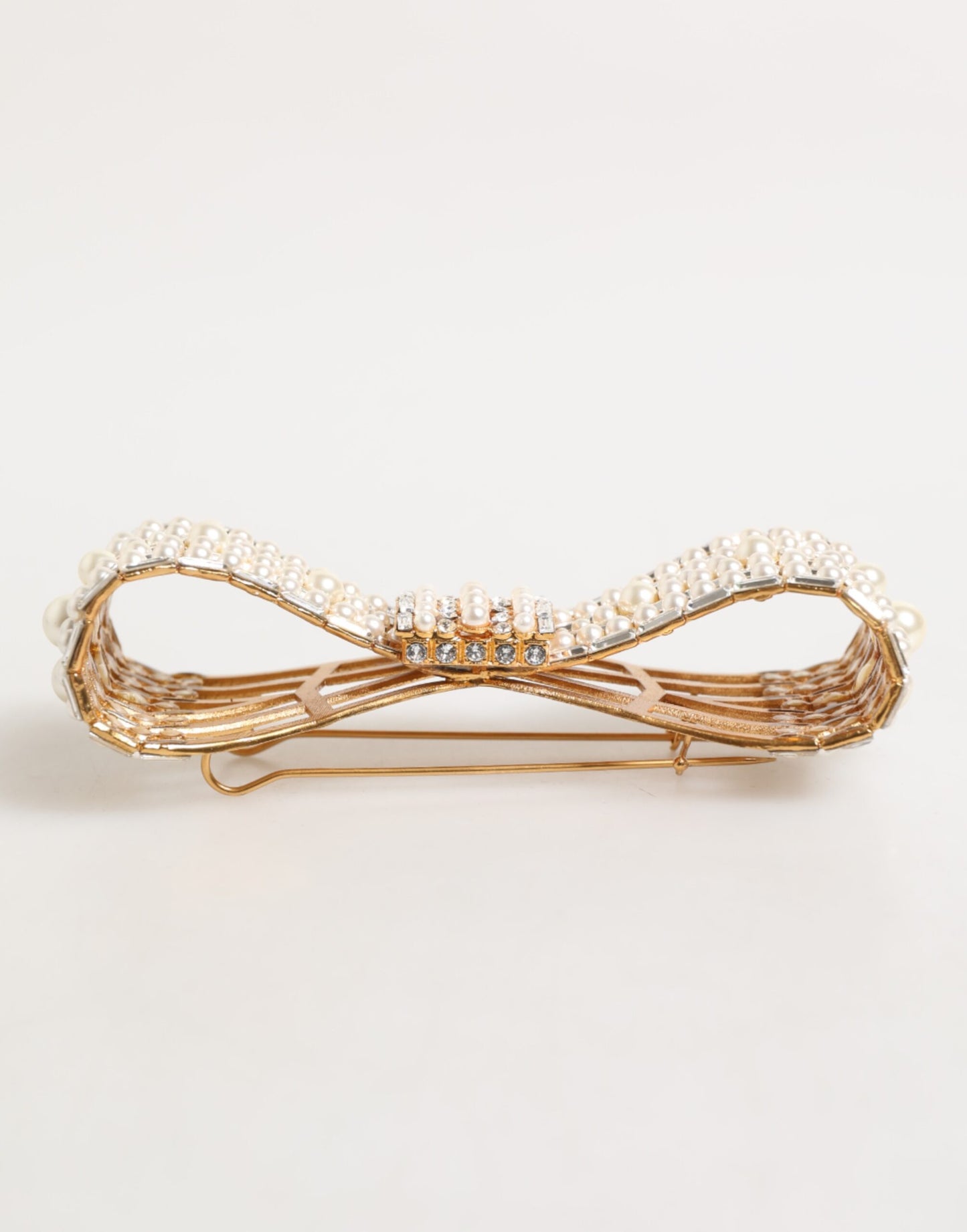 Broche adornado con perlas de imitación, cristal y latón dorado de Dolce & Gabbana