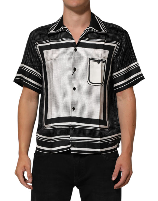 Polo informal Dolce & Gabbana con estampado de puntos y rayas en blanco y negro
